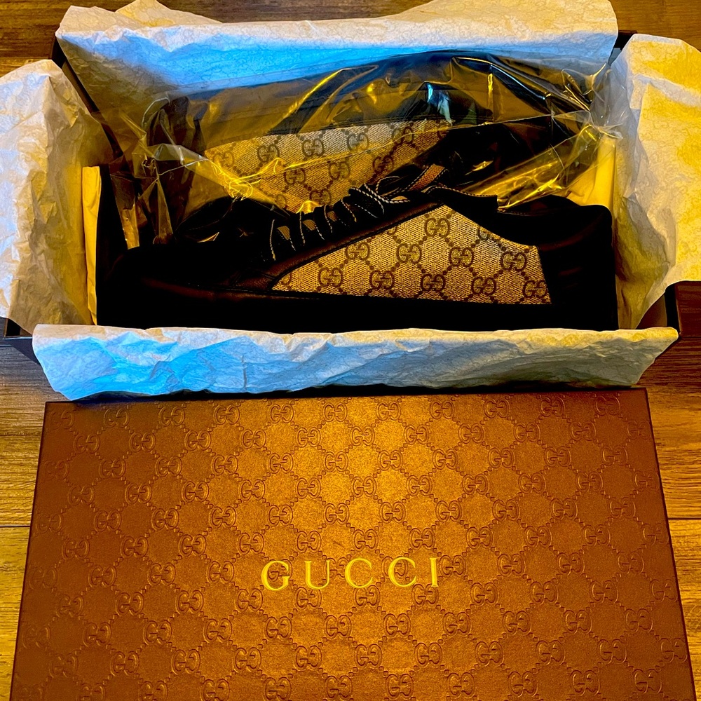 Gucci GG Supreme •Black/Tan• Mens (Size 12.5 USA)